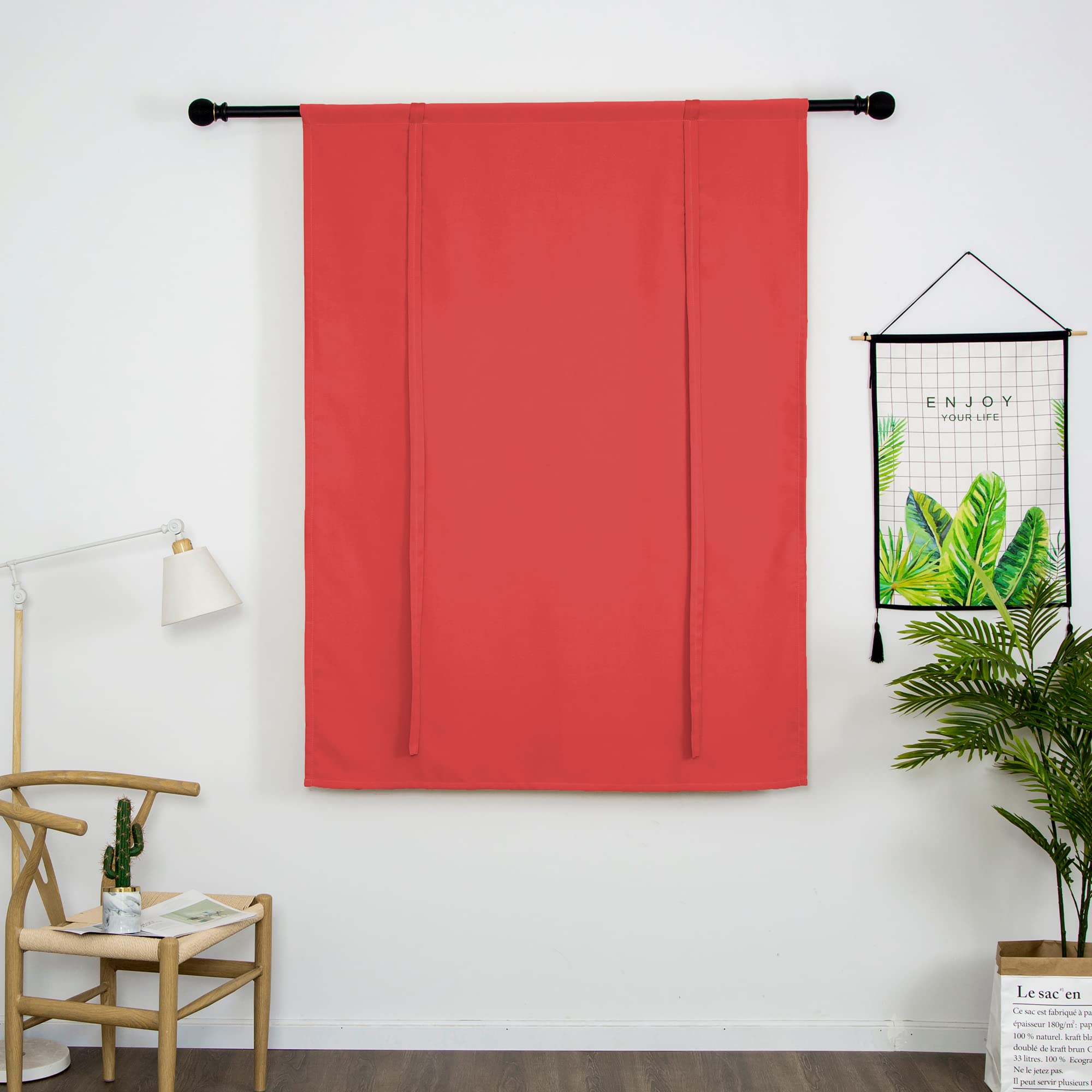 SIMPVALE Roman Blackout Short Curtains with Tie Up Thermal Insulated Blackout Curtain, with Rod Pocket Blind for Bedroom Living Room Kitchen (Red, 60 x 140 cm)
