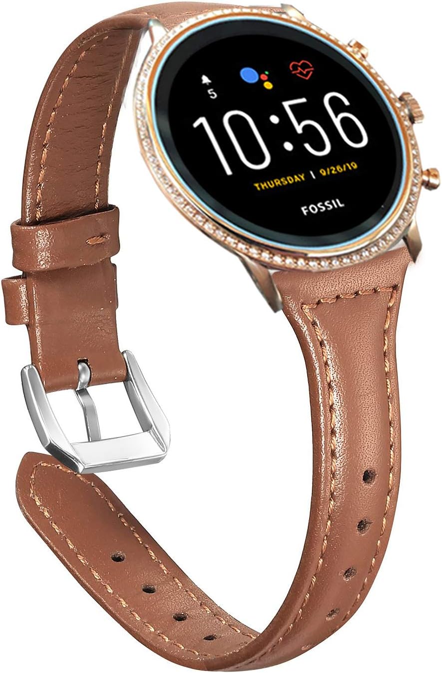 Compatible for Fossil Julianna Bands, Blueshaw Slim Genuine Leather Band Replacement Accessories Strap Compatible for Fossil Gen 5 Julianna Smartwatch/Fossil Julianna hr (Brown)