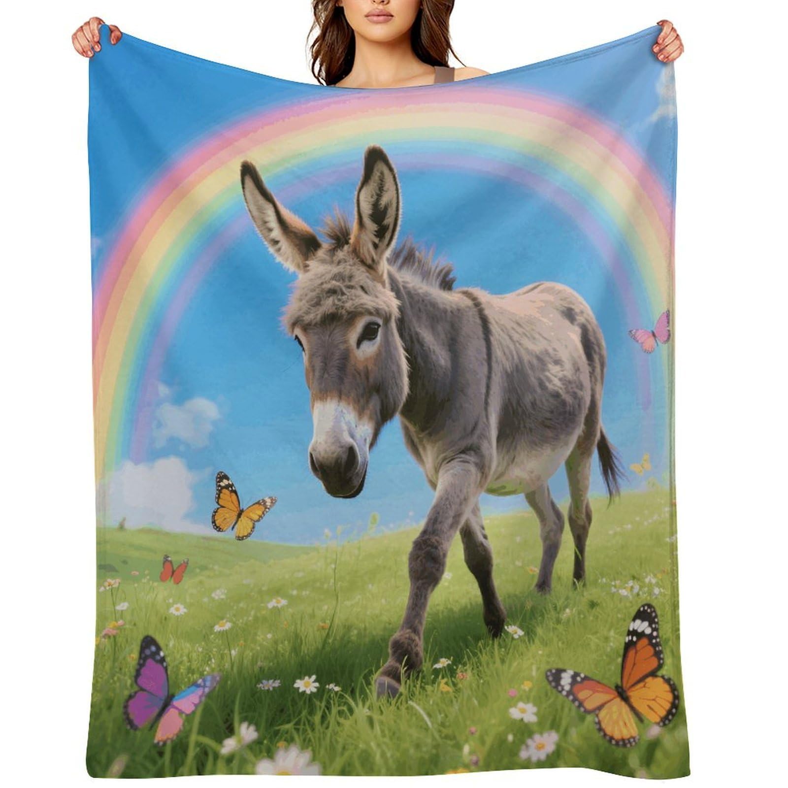 Donkey & Butterflies (Rainbow) Blankets Exquisite Luxury Flannel Throw Blanket Anti-Fading Thick Blanket for Sofa&Bed Blankets Ultra-Soft Bath Towels for Adult 50"x60"