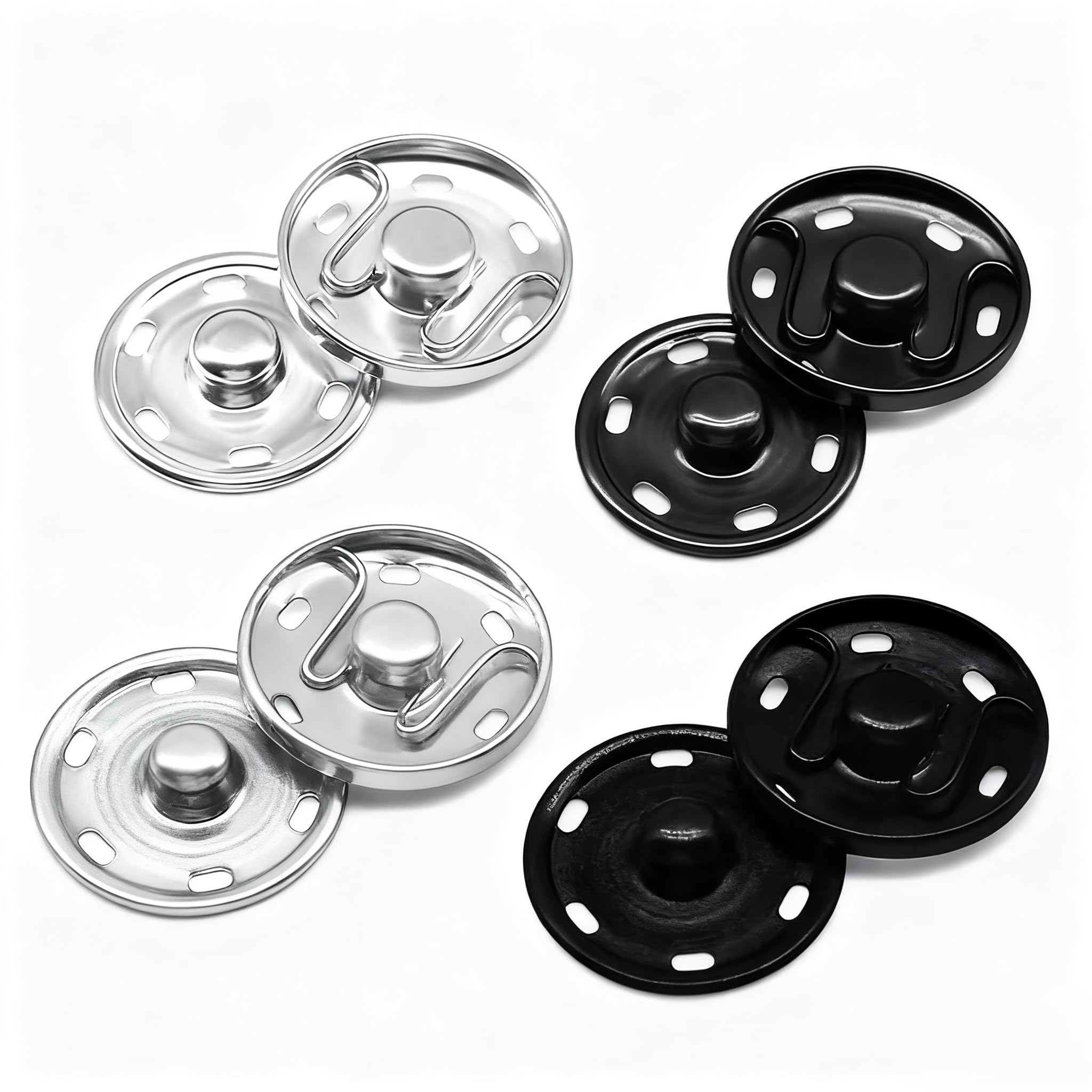 Tonsitian 12 Sets Annäh Knöpfe, 25mm Metall Unsichtbare Druckknöpfe Snap Knöpfe für Kleidung Geldbörse Handtasche Bastel DIY Zubehör (Schwarz+Silber)