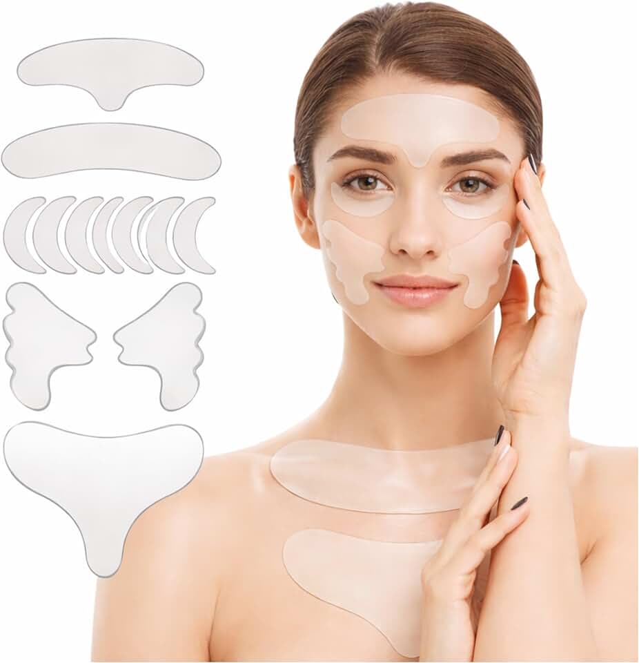 Kit 11 Patches Faciais de Silicone Anti-Rugas Reutilizáveis – Tratamento Noturno para Testa, Olhos, Pescoço e Colo - Reduz Linhas de Expressão, Marcas de Sono e Rugas de Sorriso - Almofadas Faciais Dermatológicas de Silicone
