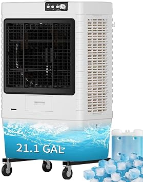 TABU 7500 CFM Swamp Cooler Air Conditioner, Evaporative Air Cooler with 21.1 Gal Water Tank, 3 Speeds, 120Oscillation, Ice Packs, Outdoor Air Conditioner for Garage, Patio, Yard, Factory