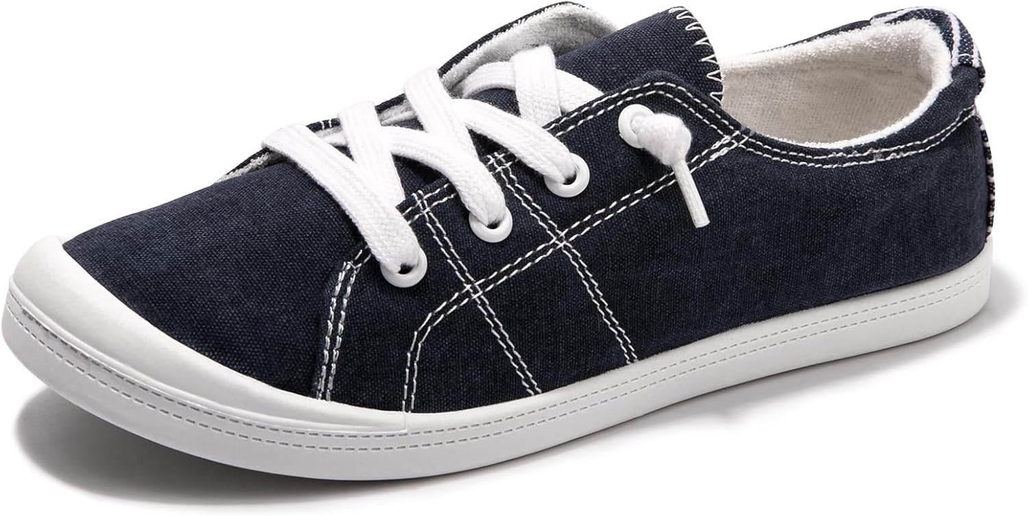 Womens Slip On Shoes, Comfort Canvas Sneakers with Low Top, Casual Fashion Shoes for Women Walking with Non Slip Rubber Outsole