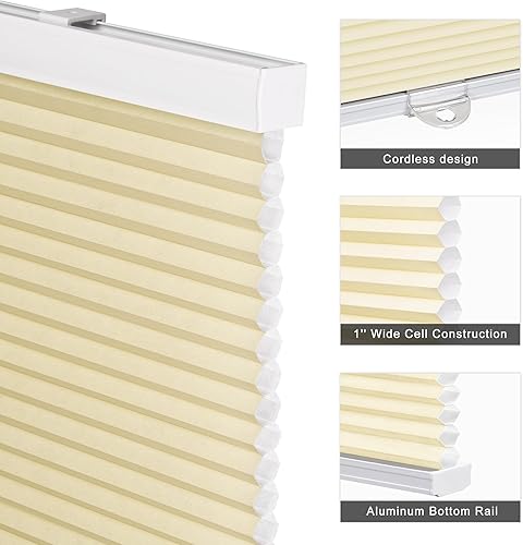 Miniatura 8 de No Tools No Tools - Persianas celulares sin cordón, con filtro de luz, persianas plisadas para ventana, 19 pulgadas de ancho x 36 pulgadas de alto,