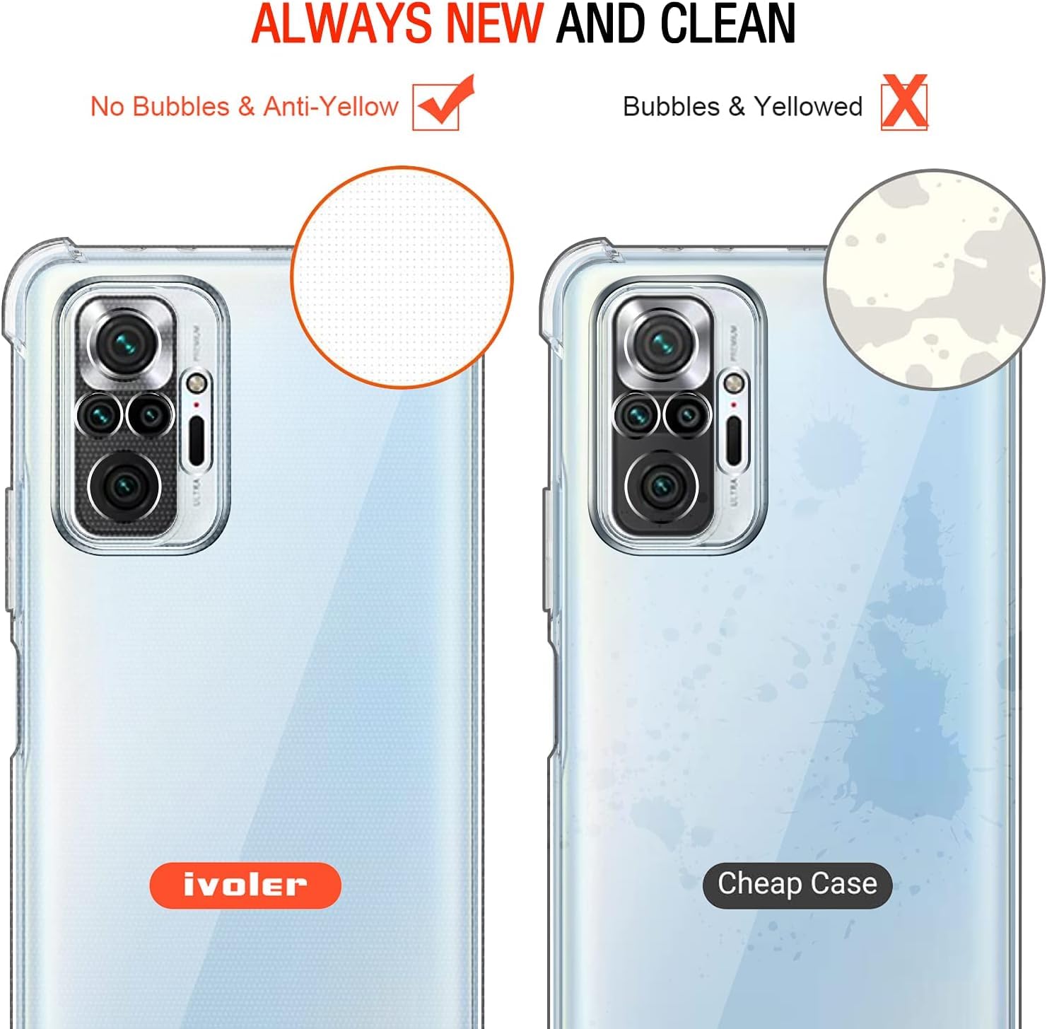 IVoler Cover Trasparente Per Xiaomi Redmi Note 10 Pro – Sottile Antiurto In TPU Morbido – Anti-ingiallimento