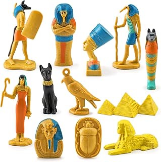 Ancient Egypt Toys Egyptian Toys for Kids Miniature Egyptian Figurines Set Pyramid Mummy Egyptian Toys Egyptian Party Decorations Supplies Birthday Gift for Boys Girls - 12Pcs