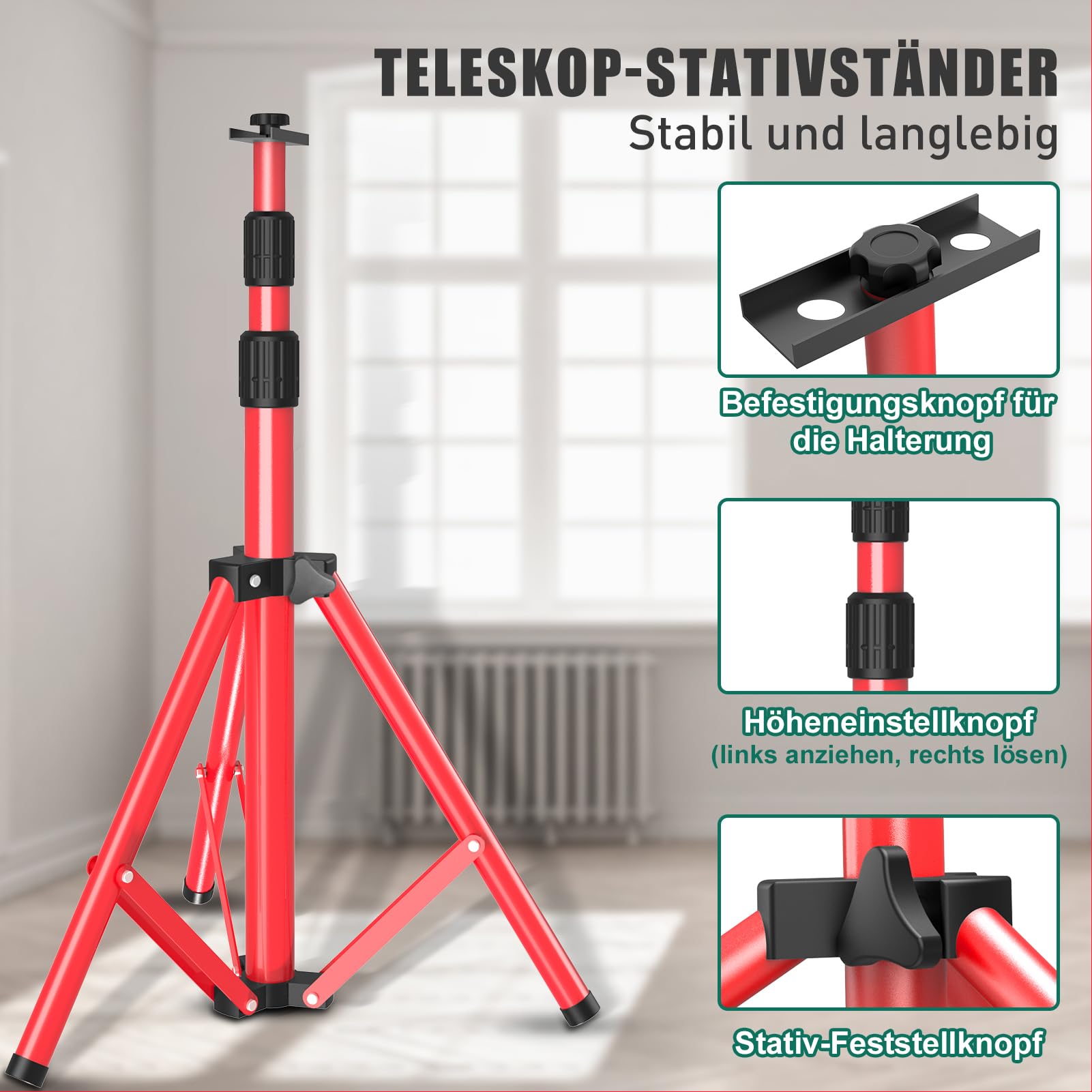 HYCHIKA LED Baustrahler Arbeitsstrahler mit Stativ 2x60W, LED Strahler 2x7000 Lumen,1.75M Einstellbar Teleskopisch, 360°Grad Drehung 3M Kabel