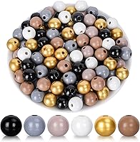 Vista 9 de Whaline 16mm 240Pcs Cuentas de madera rústicas de otoño con agujeros para decoración de granja, cuentas redondas naturales naranja azul verde