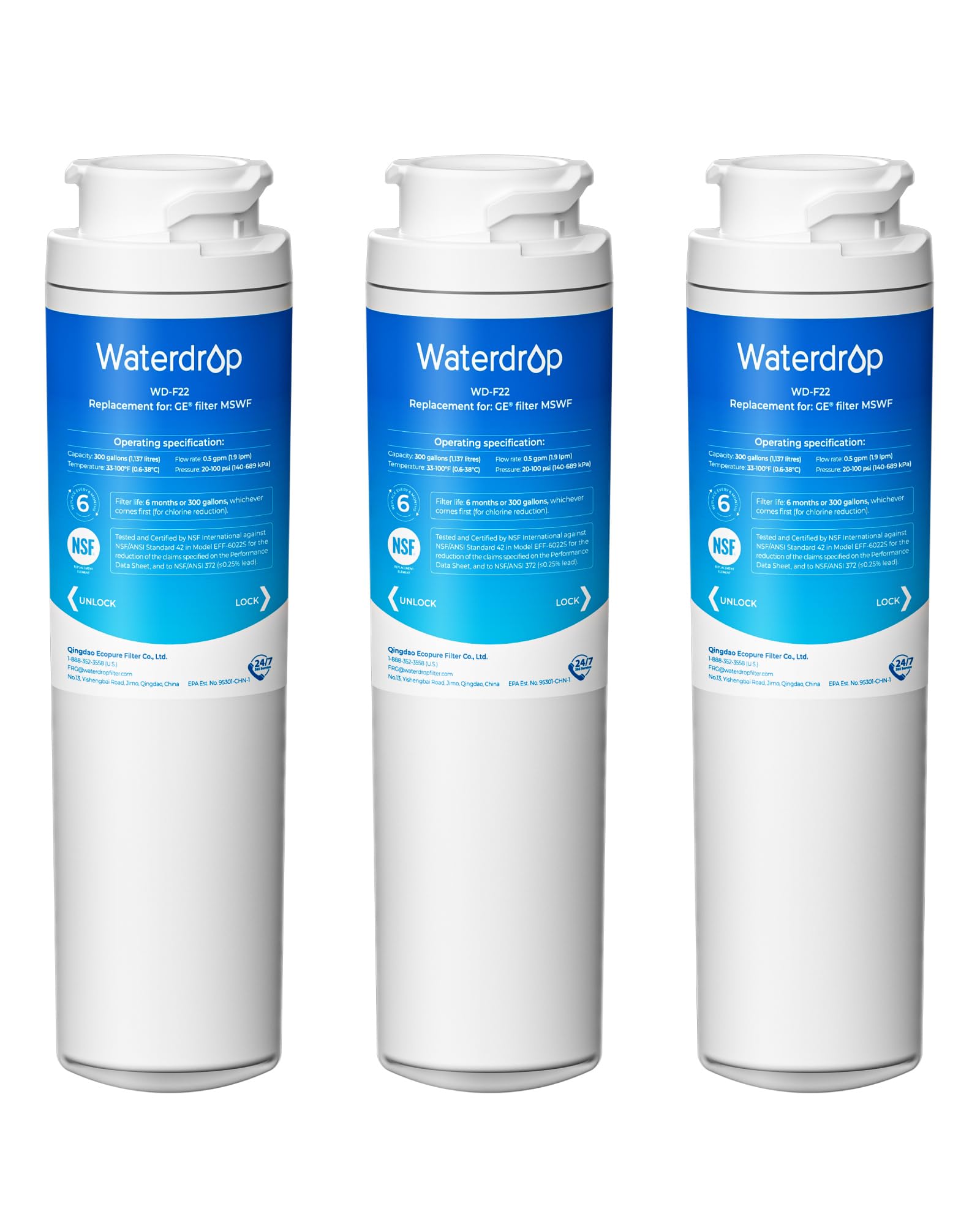 Waterdrop MSWF Replacement Refrigerator Water Filter (3-Pack)
