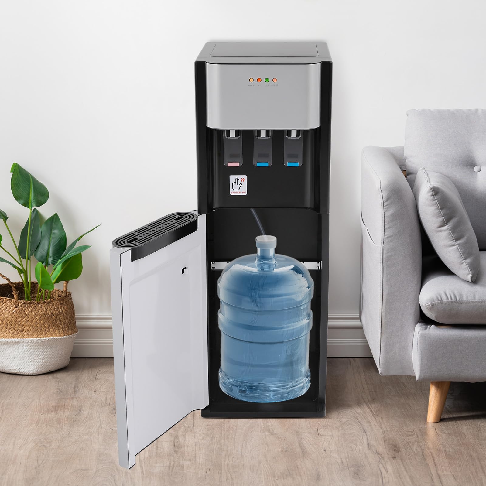 Distributore di acqua calda da 450 W con carico a pavimento, caldo freddo e temperatura ambiente, tre funzioni, erogatore elettrico di acqua calda per casa, ufficio, camera da letto