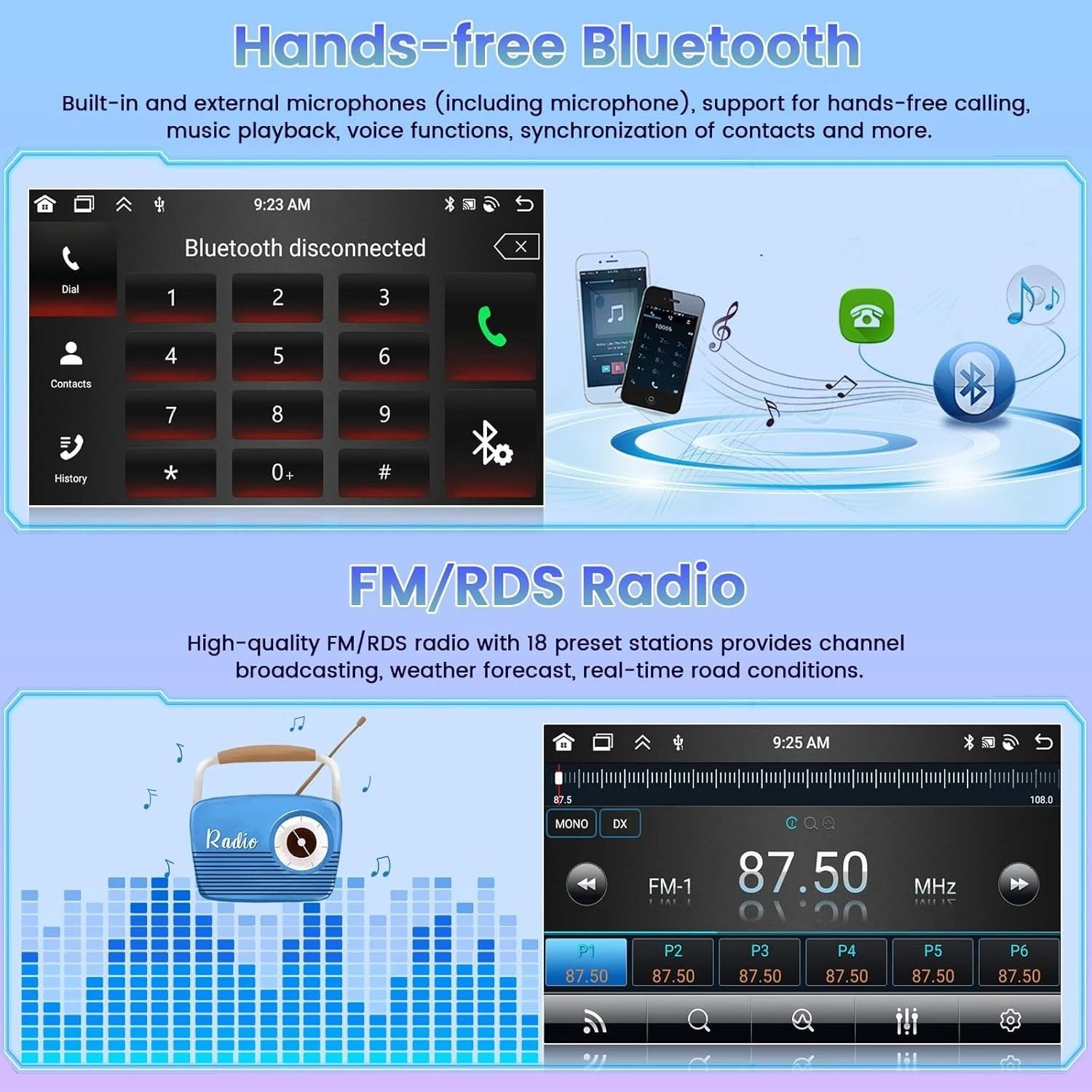 Surakey Car Stereo Radio for Saturn Aura 2007-2009 Double Din Android GPS Navigation Head Unit for Carplay Android Auto Sat Nav 7 inch Touchscreen SWC WiFi Bluetooth FM RDS Mirror Link Split Screen