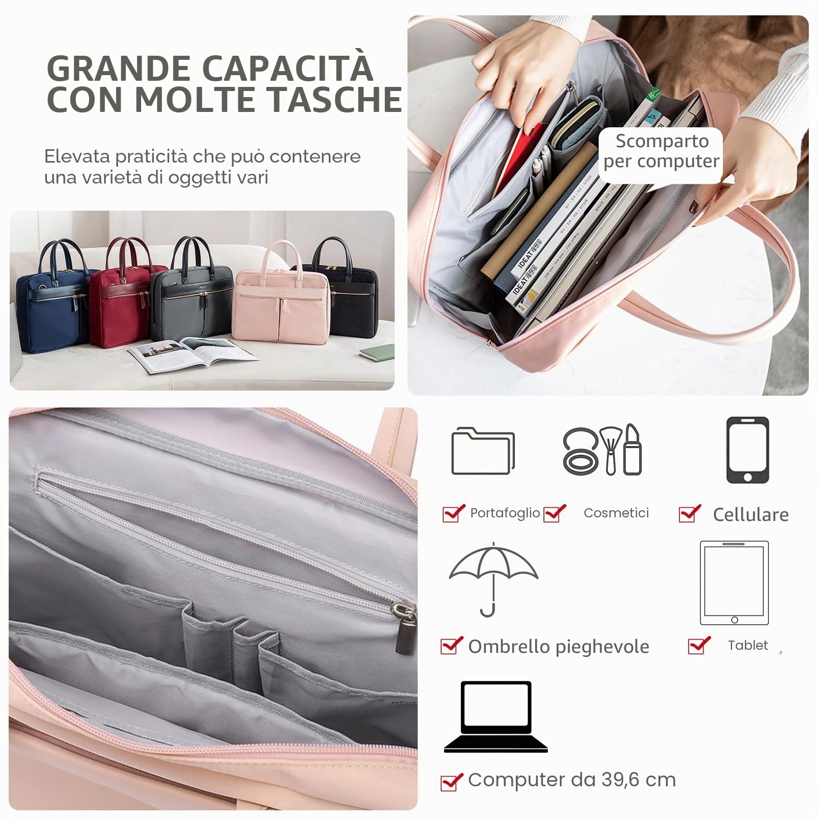 NICOLE & DORIS Borsa per Computer Portatile 15-16Inch Borse da Lavoro Donna Impermeabile Borsa per Laptop Uomo Borsa Business a Tracolla per Scuola/Ufficio/Lavoro