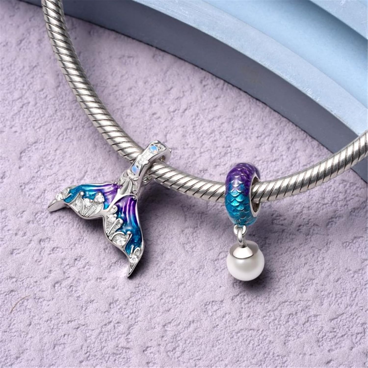 GNOCE Mermaid Tail Pendant Charms 925 Sterling Silver Dangle Charm for Bracelet Jewelry Gift For Women Wife Fit Snake Chain Bracelets