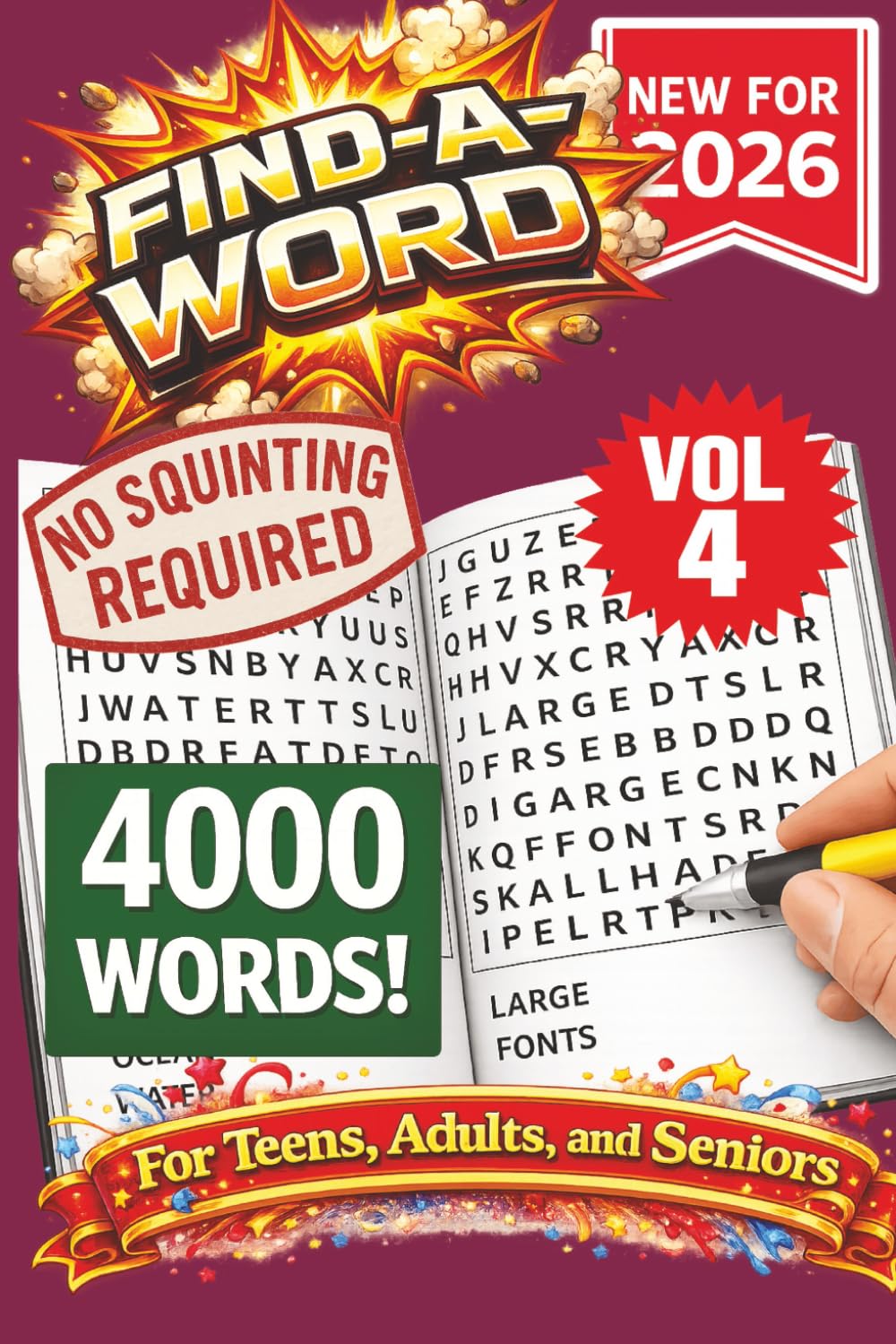 FIND-A-WORD Search Puzzle Book- New for 2026! 4000 Words-NO SQUINTING REQUIRED! VOL 4!: FIND-A-WORD Search Puzzle book for all ages. Puzzles to keep ... 6x9 Format. (FIND-A-WORD 15 Volume Series)