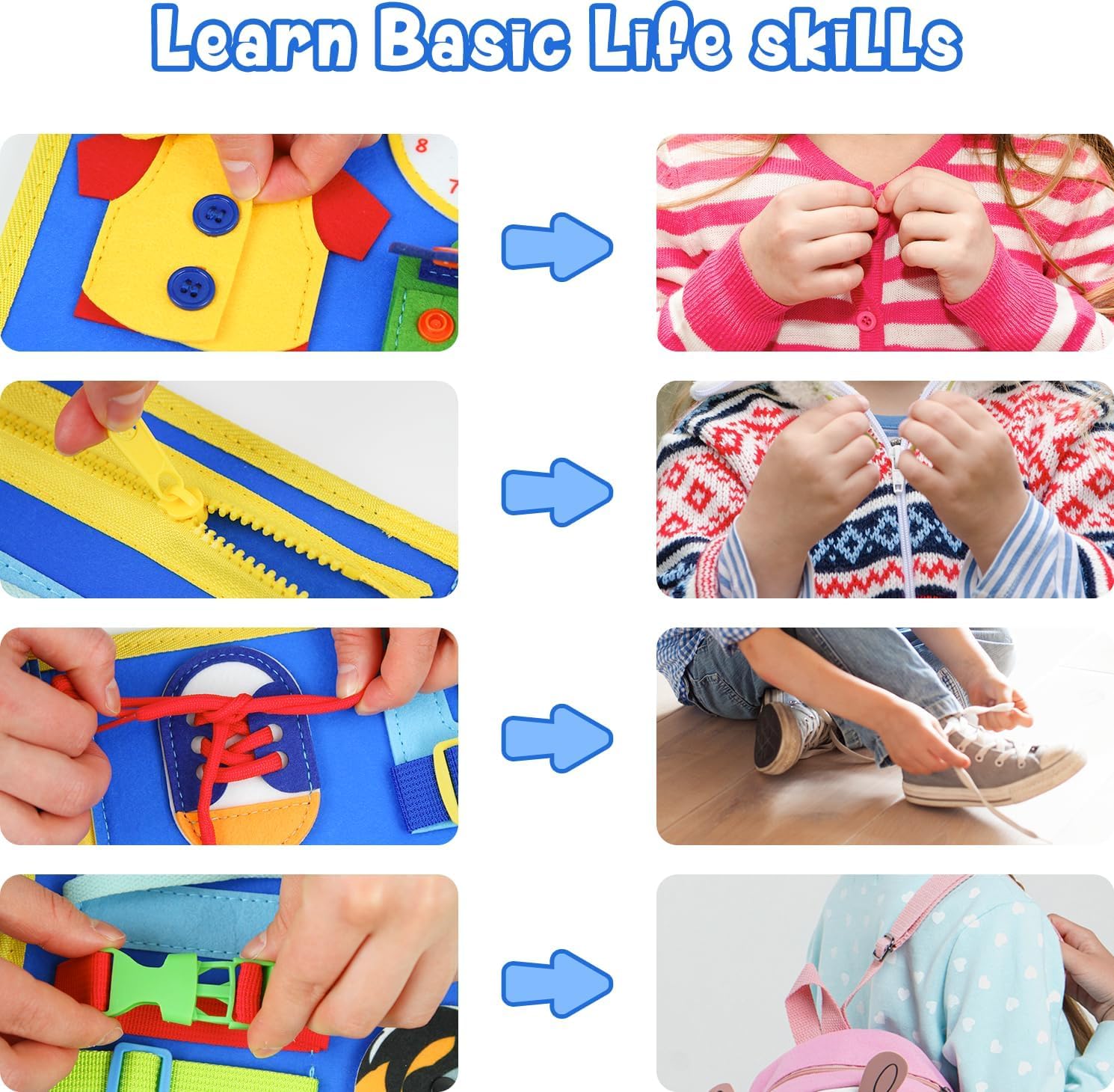 STEVE and MAGGIE Montessori Busy Board & Book - Giocattolo sensoriale da viaggio per bambini | Attività educative per imparare le abilità motorie | Regalo di compleanno unisex