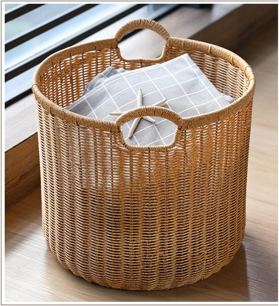 Dirty Clothes Basket Imitation Rattan Dirty Clothes Basket Hotel Bathroom Laundry Basket Dirty Clothes Storage Basket (Braun 38.5 * 33cm)