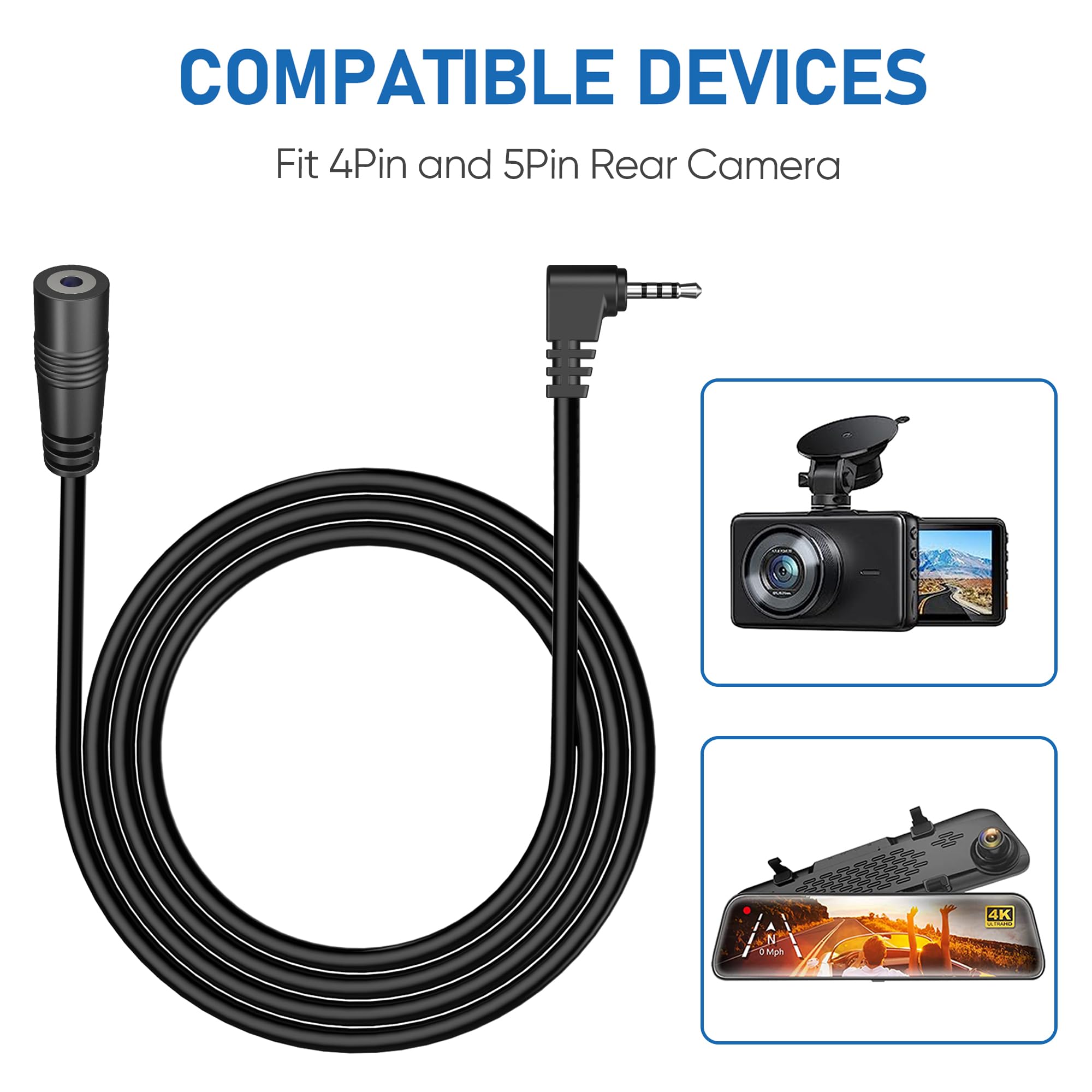 YQMAJIM 2.5mm Dash Cam Rear Camera Extension Cable, (10Ft Thicker) Backup Camera Extension Cord,Reverse Camera Adapter Extension Wire.Mirror Cam Rear View Camera Extension Cable Fits 4Pin&5Pin Dashcam