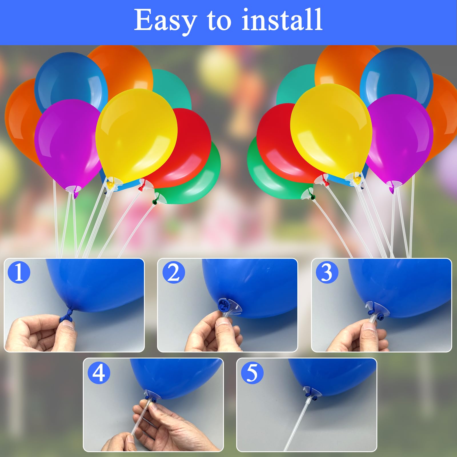50 Tiges à Ballons Réutilisables Avec Coupelles – 32 Cm – Pour Décoration Fête, Anniversaire, Mariage
