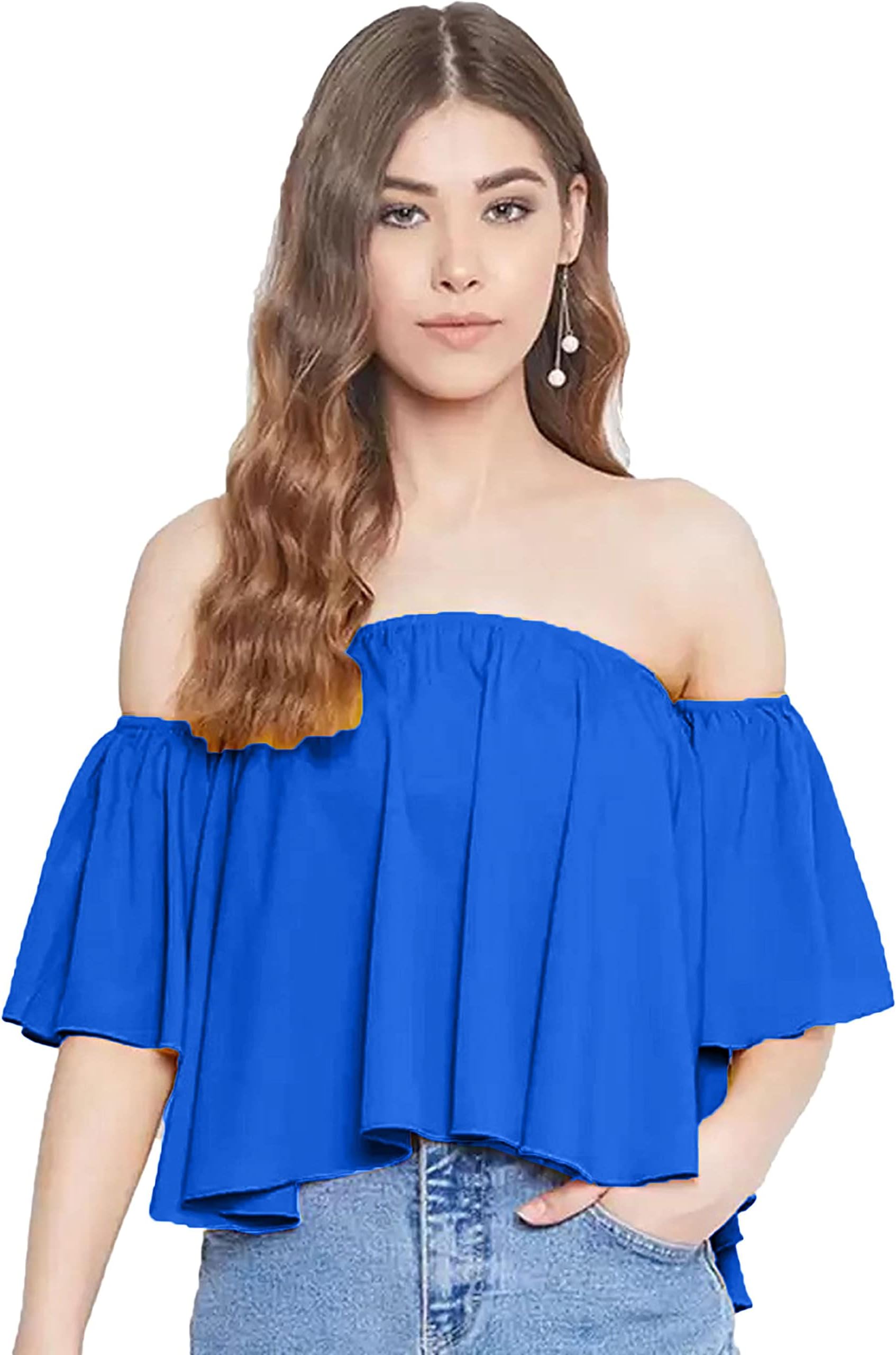 HOSPremium Off Shoulder Casual Top for Women's(Royal Blue)- Set of 1