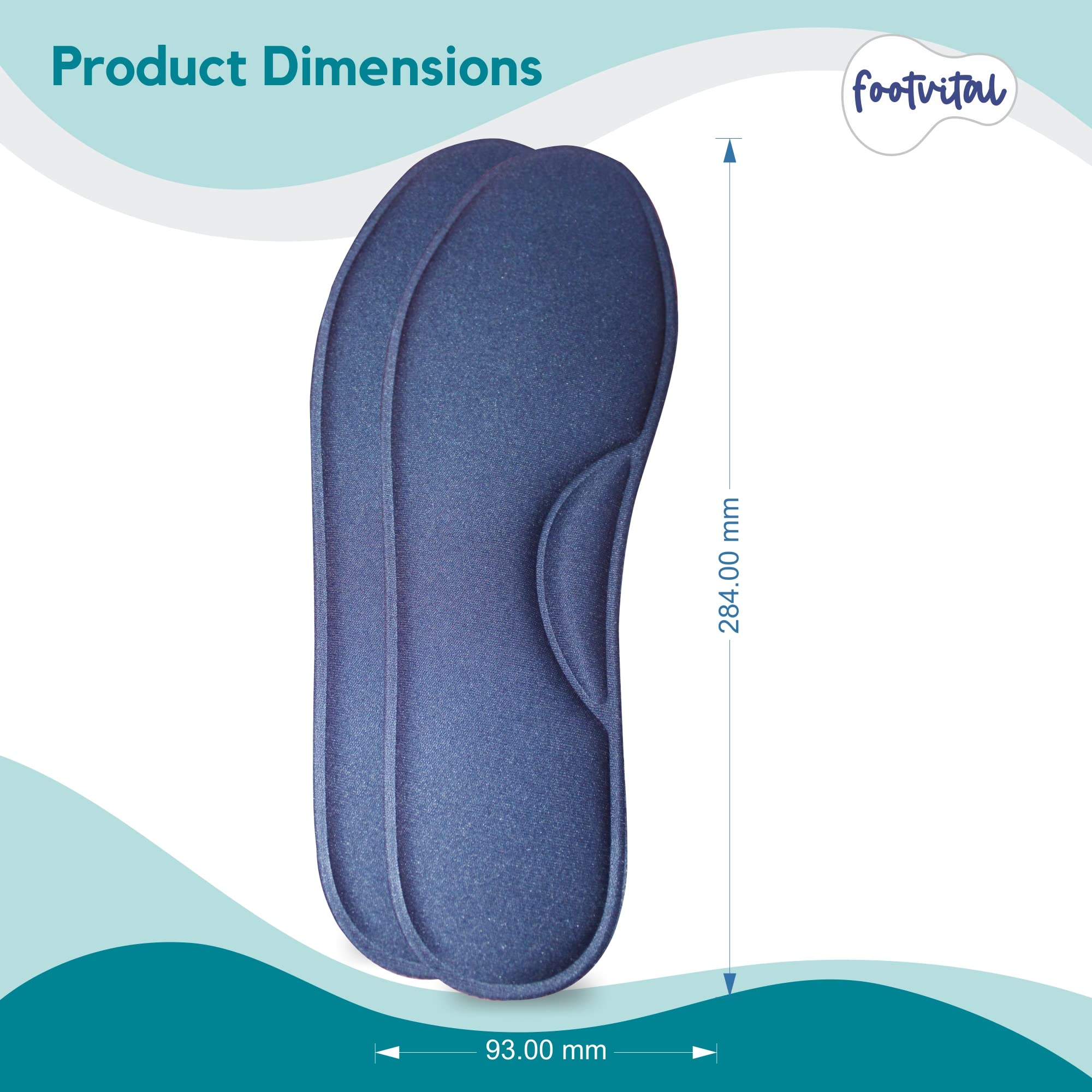 Footvital Memory Foam Shoe Insoles Comfortable Insoles Supports Heel & Arch Absorbs Foot Sweat & Moisture Ultra Soft Cushioned Lightweight Durable Washable Pads for Men & Women Blue (1 Pair)(Size-8) - Image 4 thumbnail