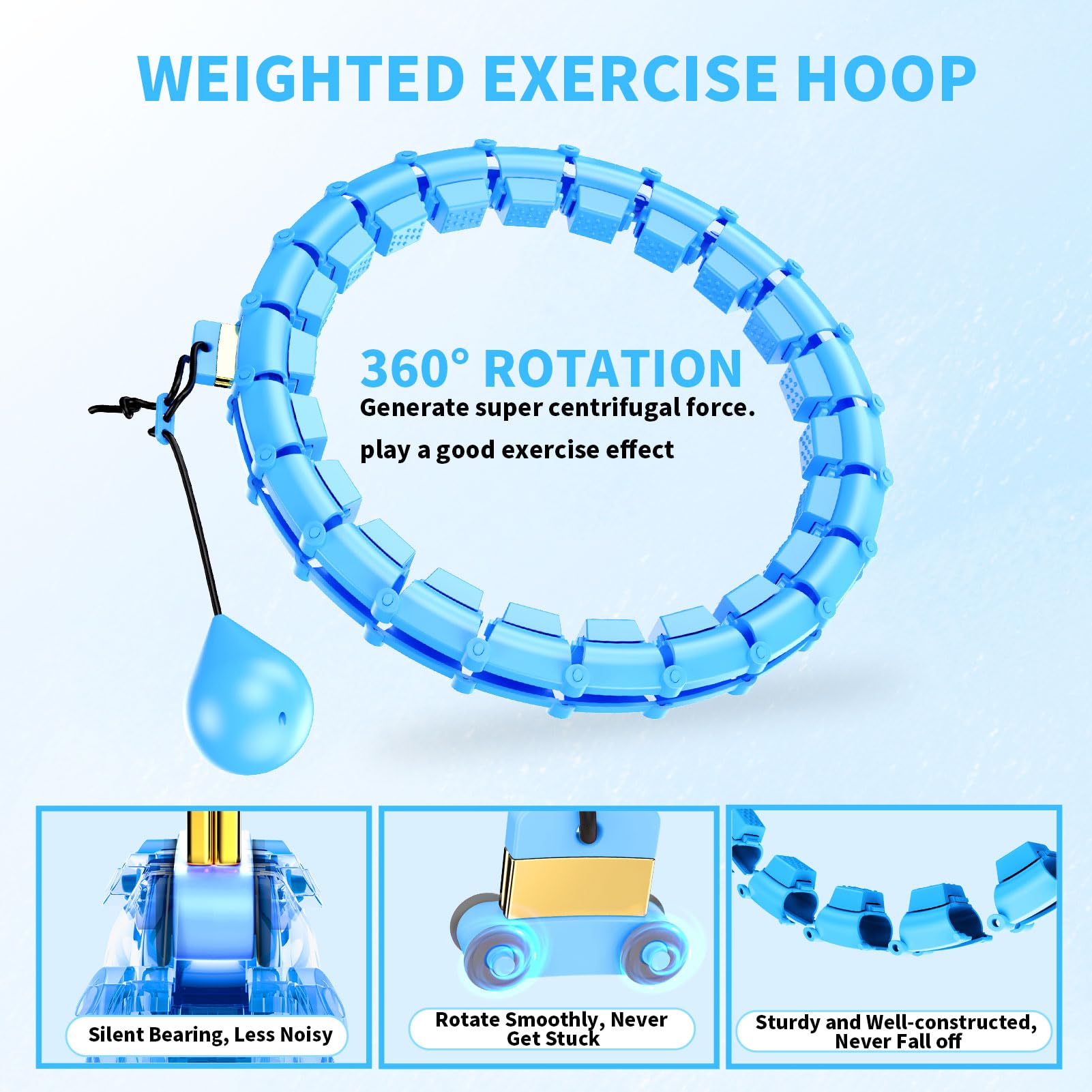 HOELLL Cerceau lesté réglable Amovible de 165,6 cm pour Perte de Poids pour Adultes, Cerceau de Fitness Silencieux avec 32 maillons, cerceaux d'exercice intelligents et Amusants pour Femmes et