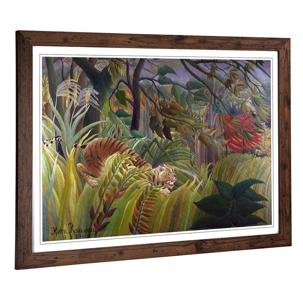 Big Box Art Framed Print of Henri Rousseau Surprise Design | Wall Art Picture | Home Decor for Kitchen, Living, Dining Room, Bedroom, Hallway, Office, Walnut, A2 / 24.5x18 Inch / 62x45cm