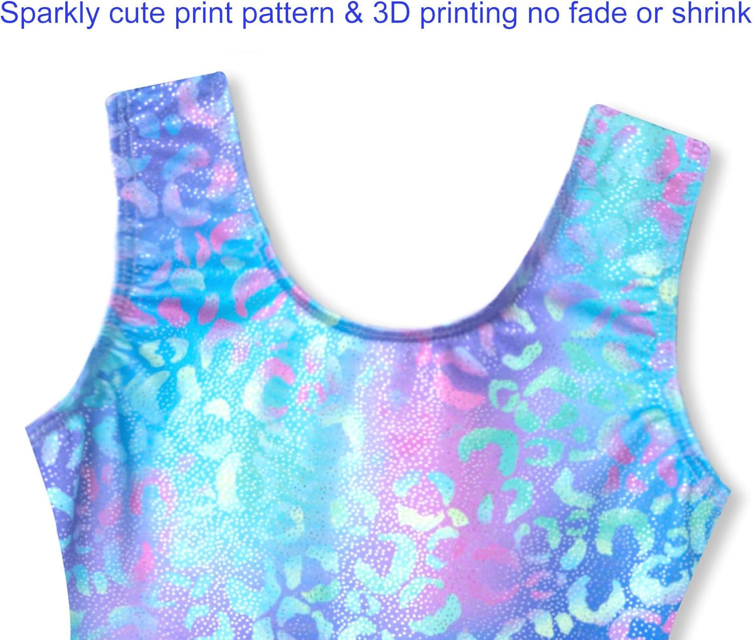 Domusgo Gymnastics Leotards for Girls Sparkly One Piece Tumbling Outfits 5-6 Years Green Purple Leopard Sleeveless