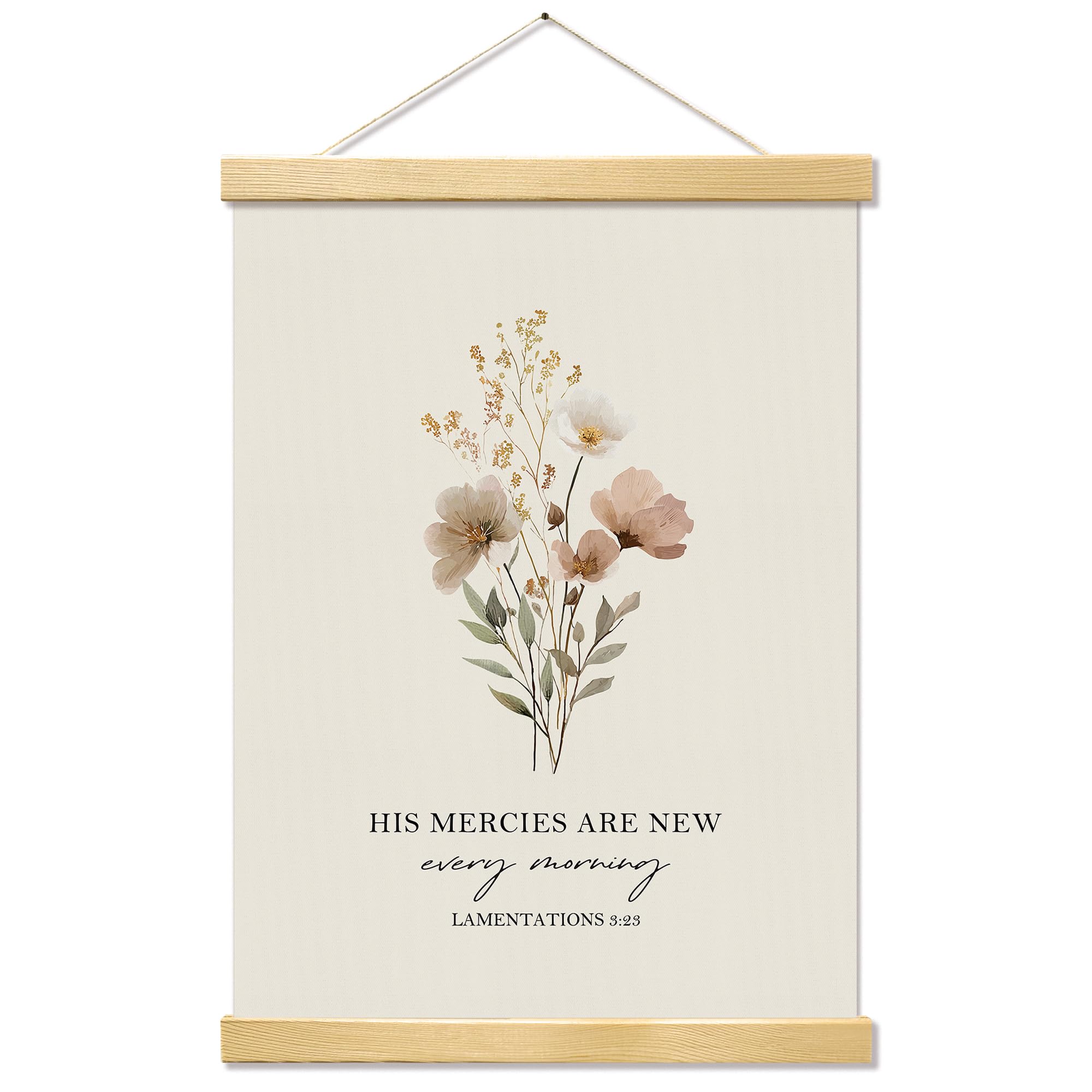 Kaderas Christian Floral Wall Art Decor for Bedroom Living Room Office, Bible Verses Scripture His Mercies are New Every Morning Wall Art Poster Framed Christian Gifts