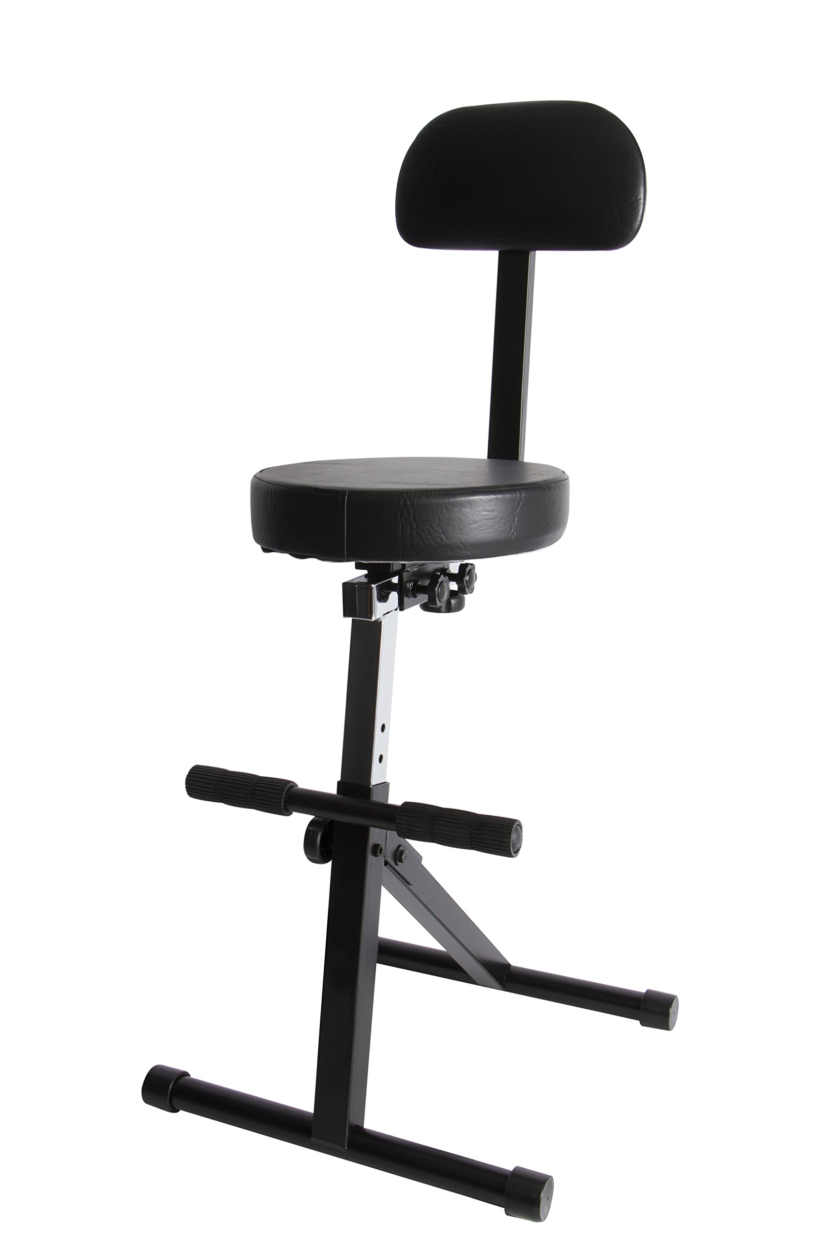 On-Stage DT8500 Guitar/Keyboard Throne (Seating for Keyboards, Pianos, Synths, Organs, and Guitars, Adjustable Height, Padded Backrest, Cushioned Seat, Built-in Footrest, Rubber Feet, Metal, Black)