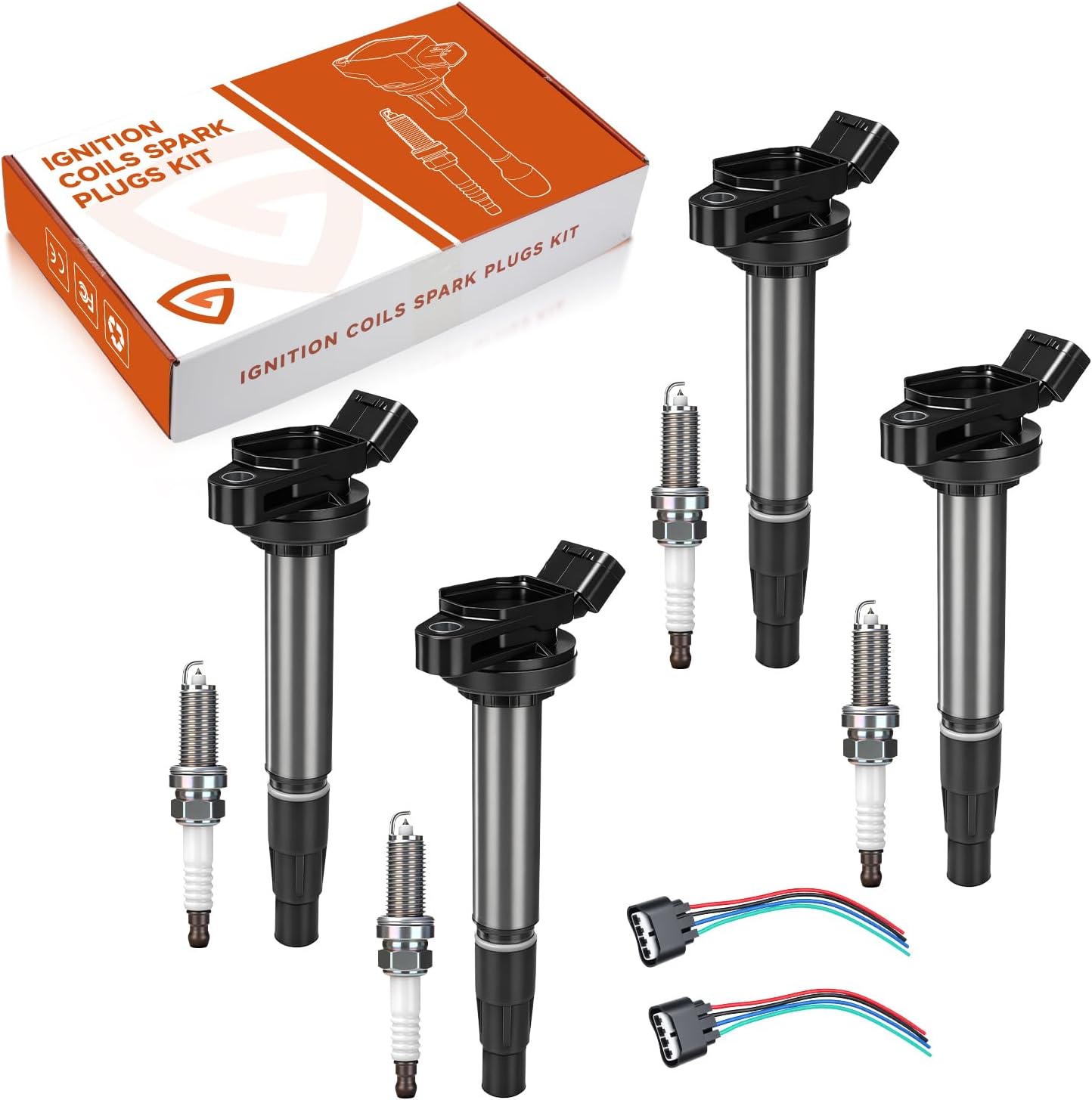 Iridium Spark Plug Ignition Coil Pack UF596 4 Set, Fit For Toyota Corolla S Matrix Prius 2012 2013 2014 CT200h IM XD, Fit For Pontiac Vibe 1.8L, Replaces# UF619 90919-02258 C1714, W/Coil Adapters