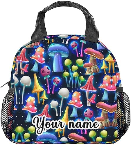Miniatura 9 de COOPASIA Lonchera personalizada de hongos para niños, lonchera aislada para niñas y niños, coloridas bolsas de almuerzo reutilizables, pequeña con