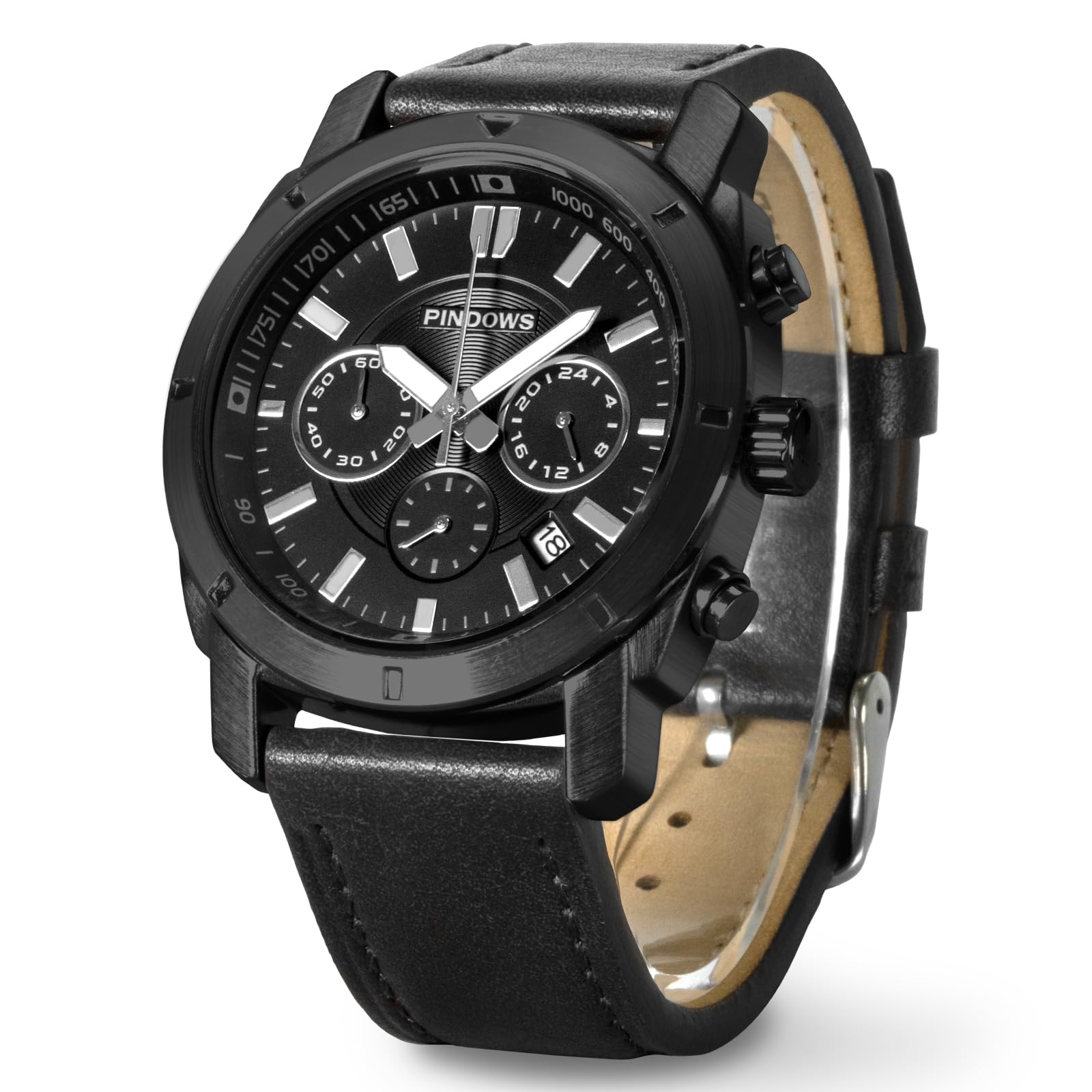 PINDOWS Orologio da polso da uomo, impermeabile, alla moda, casual, cronografo multifunzione, orologio da uomo al quarzo con calendario