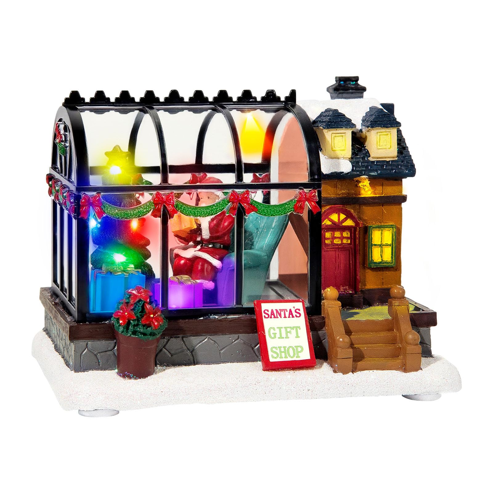 Serre de village de Noël éclairée par LED – Décoration de maison de village de Noël de 15,5 cm, bâtiments de collection pour décoration de vacances pour la maison, la salle de bal et le bureau