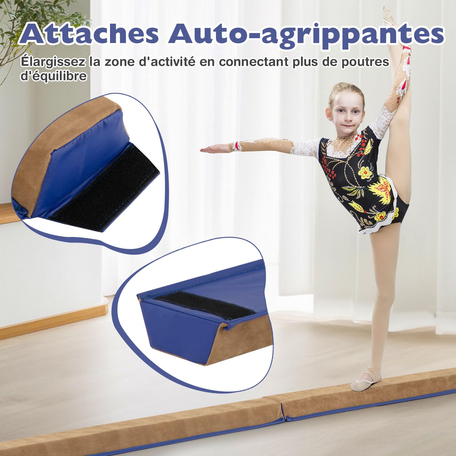 GOPLUS 240cm Poutre Gymnastique Pliable, Poutre Gymnastique Enfants et Adultes, EVA+EPE, 2 Poignées, 6,5cm d'épaisseur, Entraînement de Gymnastique à Domicile