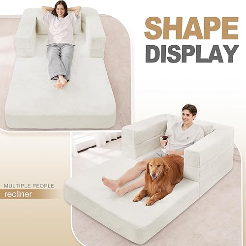 Miniatura 227 de Cama humana gigante para perro, cama 3 en 1 para perro de tamaño humano con funda de piel sintética lavable, cama grande plegable para mascotas con