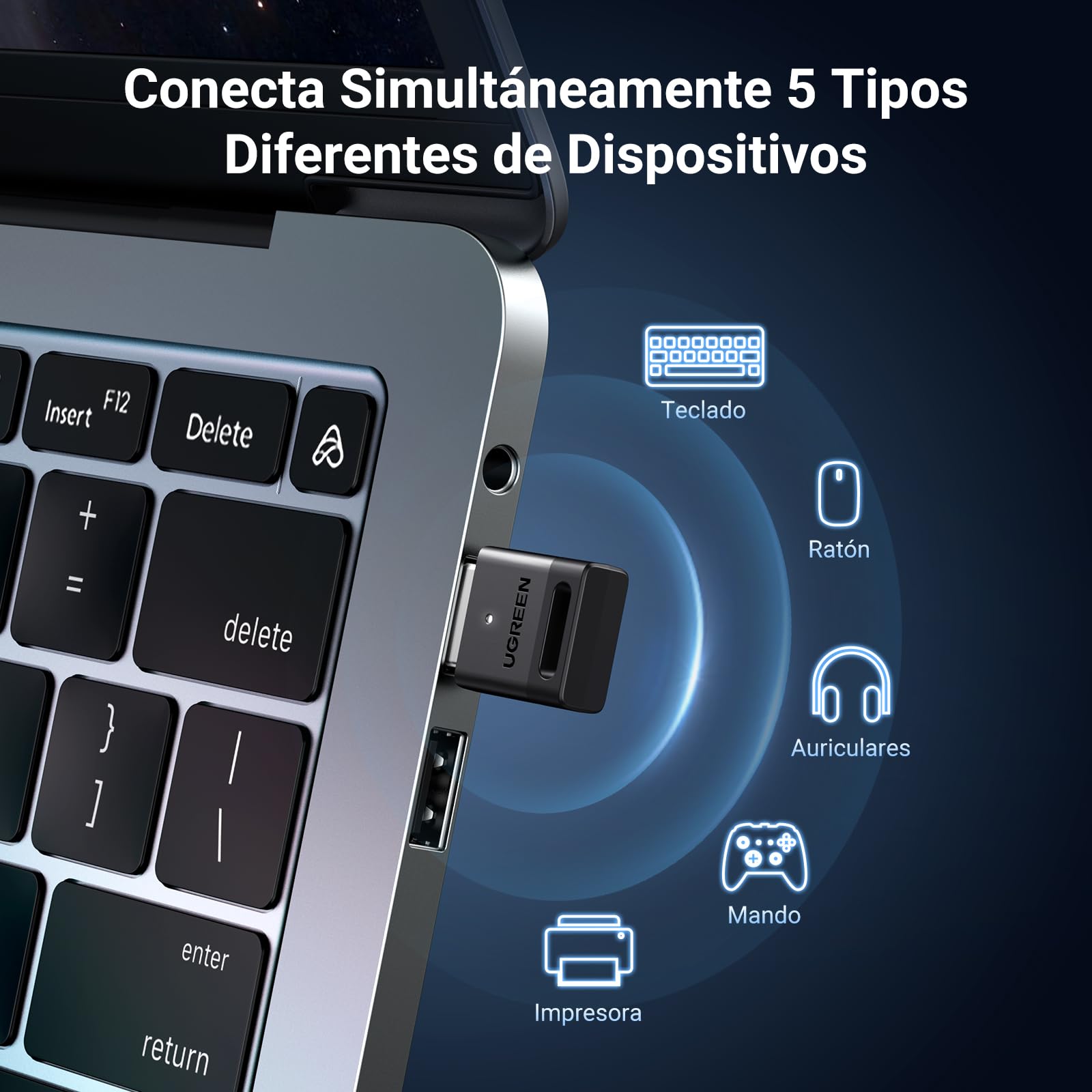 UGREEN USB Bluetooth 5.3 Adaptador Dongle Adapter con Controlador de PS4 PS5 Switch Teclado Ratón Auriculares PC para Windows 11 10 8.1