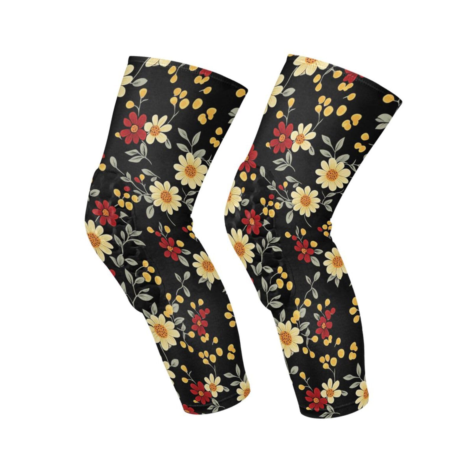 JUNZAN Cute Daisies Basketball Knee Pads for Youth Kids Wrestling Knee Pads with Sleeves Sport Kneepads for Volleyball Football Black
