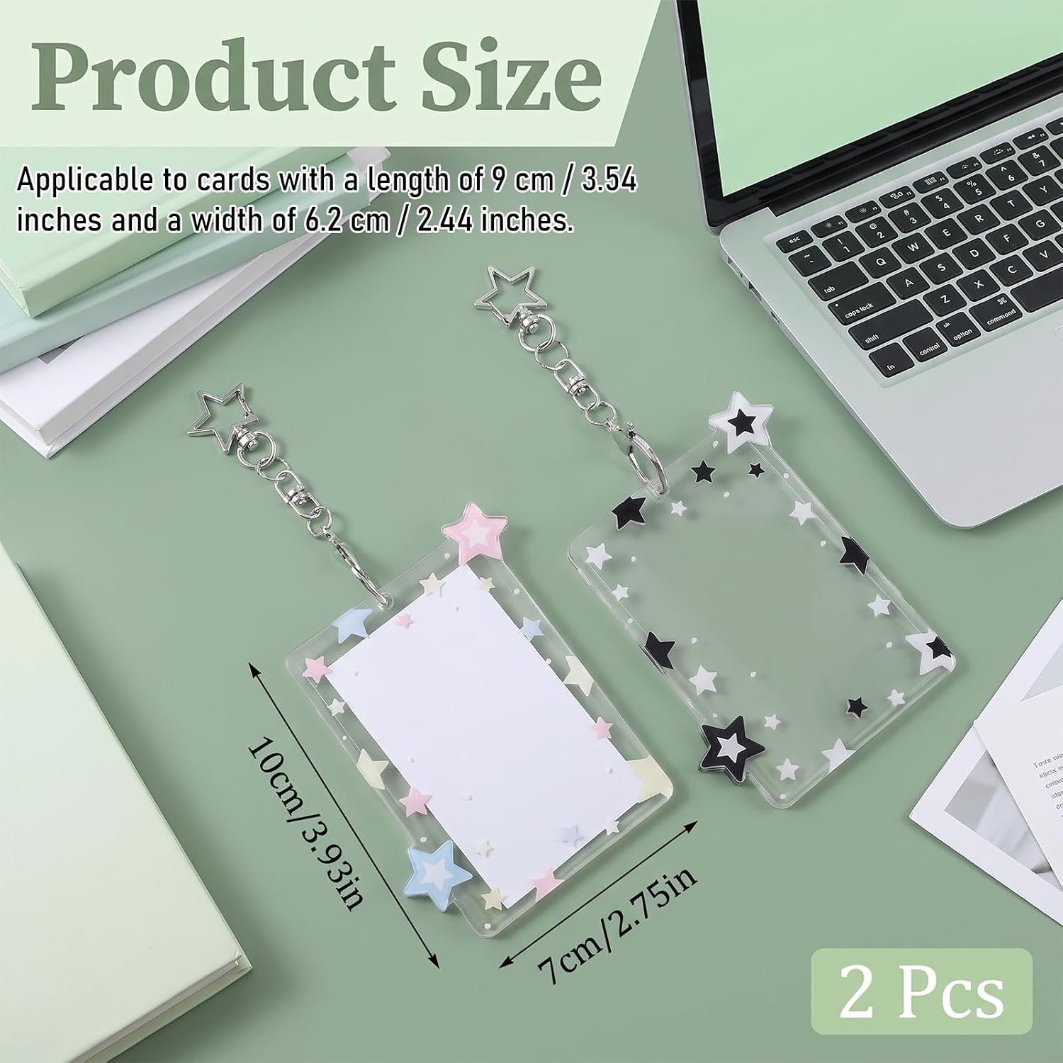 2Pcs Star Photocard Holder Keychain with Metal Chain, Y2K Charm Holders
