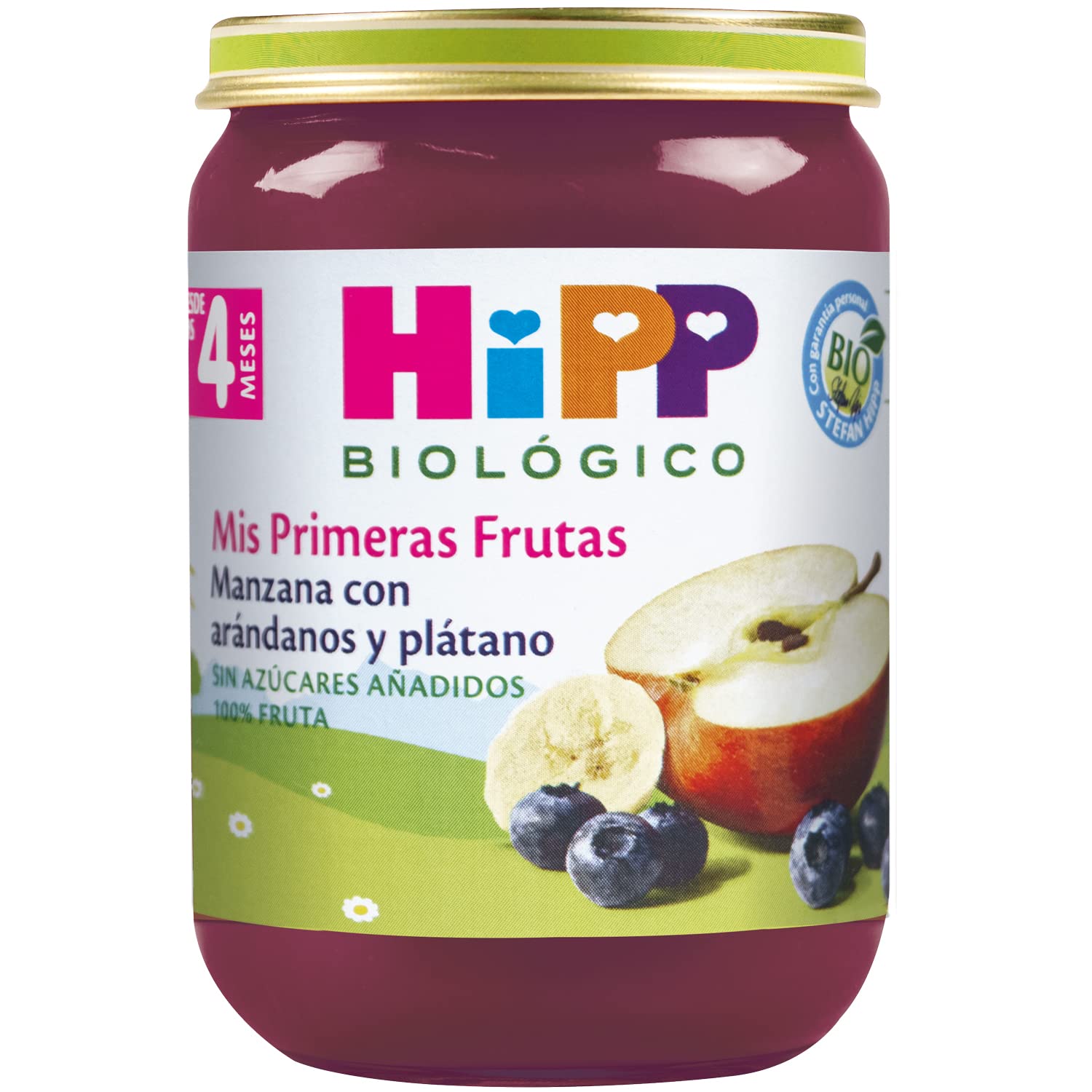 HiPP Biológico Papilla Mis Primeras Frutas Manzana con Arándano y Plátano BIO Pack 6x190g Sin Gluten Lactosa Azúcares Añadidos Apto 4 Meses