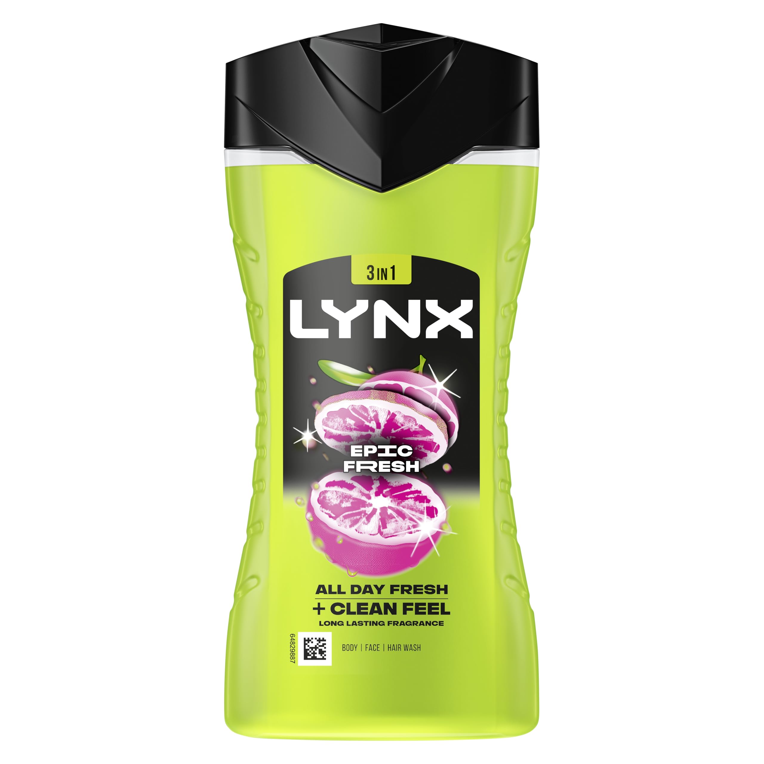 Lynx Men Epic Fresh grapefruit & tropical pineapple scent 3-in-1 Hair, Face and Body Wash Shower Gel for an all day fresh & clean feel 225 ml, Pack of 6