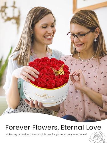 Miniatura 3 de Rosas preservadas flores eternas rosas reales en una caja Día de la Madre cumpleaños flores para ella mamá mujeres esposa Día de San Valentín, rojo,