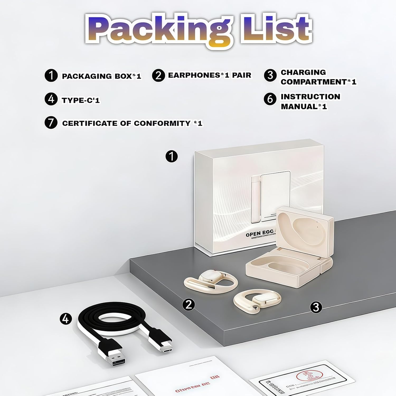 2026 New Headphones Bluetooth with Dual-Fold Design, Bluetooth 6.0 Earbuds, Noise Isolation, IPX5 Waterproof & Sweatproof Open Ear Sport Headphones for Daily Use (Black)