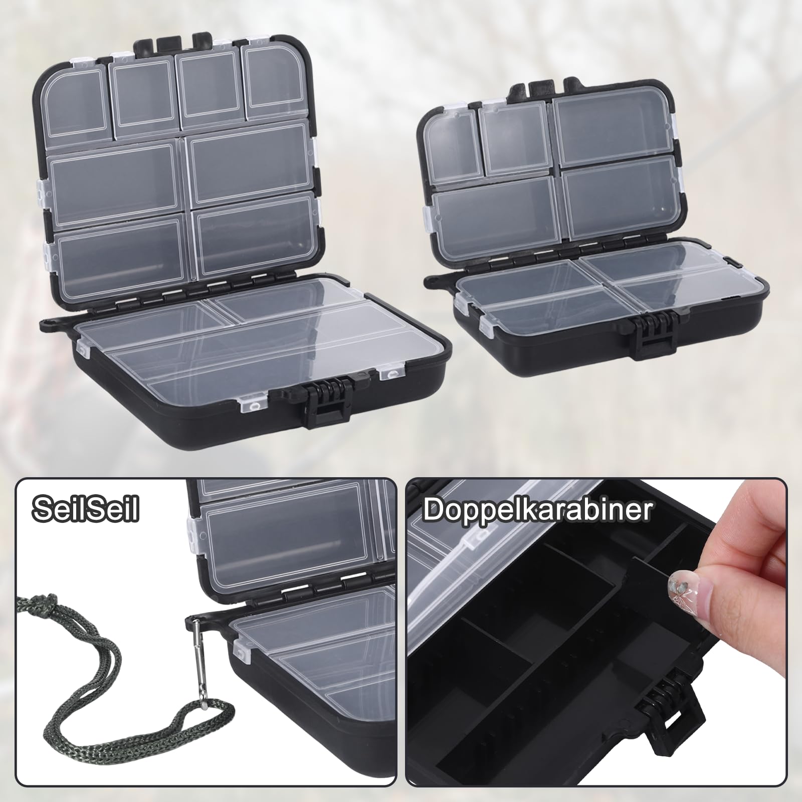 2 cajas de cebo para pesca, mini accesorios de pesca, 7 compartimentos y 9 compartimentos, maletín de pesca, accesorios de pesca para guardar cebos
