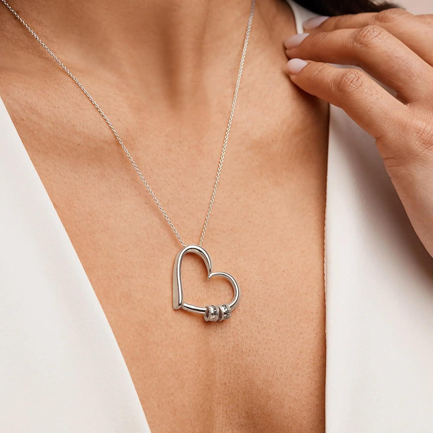 Personalized Charming Heart Necklace with Engraved Beads - Dainty Gift for Mom, Grandma, Her, Women - Custom Jewelry for Mother's day
