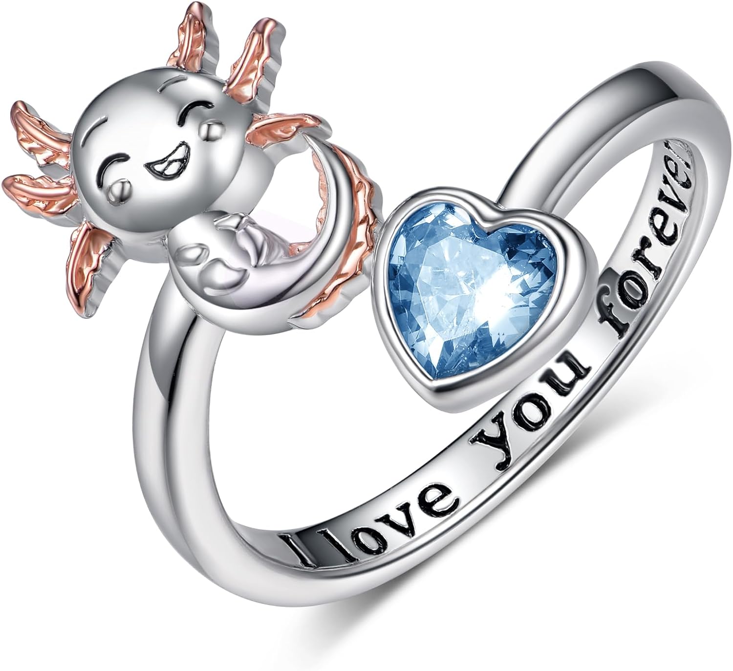 Axolotl Ring 925 Sterling Silver Axolotl Birthstone Ring Cute Axolotl Birthstone Jewelry Gifts for Women