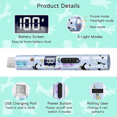 Miniatura 7 de TBTeek Juguete para gatos, pantalla de batería, cuerpo creativo lindo y divertido, recargable, 7 patrones ajustables, juguete interactivo