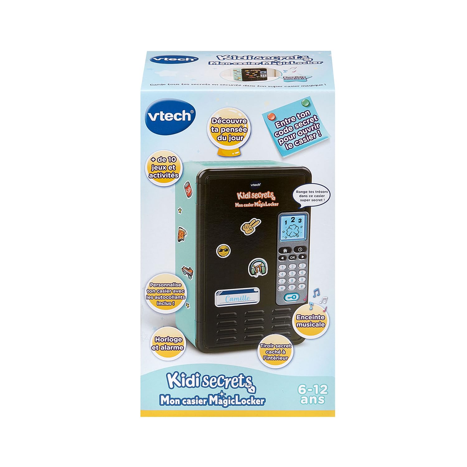 VTech - KidiSecrets, Mon Casier MagicLocker Noir et Vert, Coffre-Fort Secret avec Code, Enceinte, Jeux, Réveil, Boîte à Trésors à Personnaliser, Cadeau Enfant de 6 Ans à 12 Ans - Contenu en Français