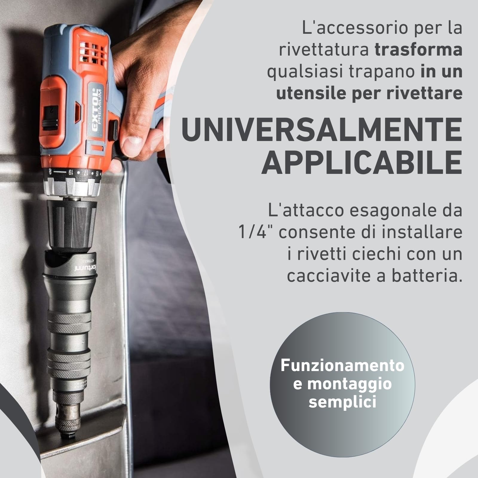 Rivettatrice per avvitatrice a batteria e trapano I Rivettatrice per ribattini ciechi in alluminio, acciaio e acciaio inox I Rivettatrice per rivetti ciechi 2,4-4,8 mm I Adattatore