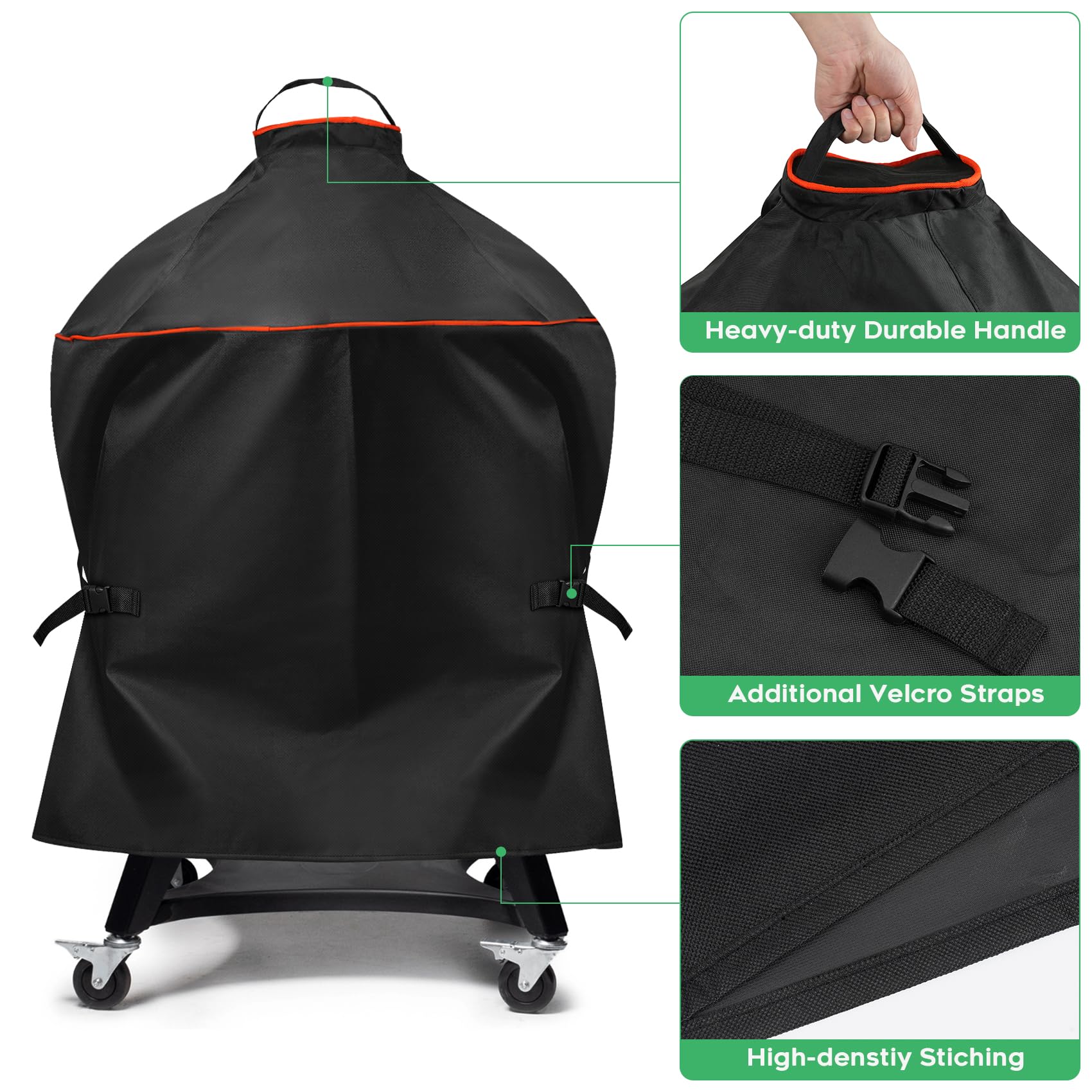 Housse de barbecue robuste 600D pour barbecue Kamado Joe KJ15080320 Kettle Joe et autres barbecues à charbon de bois de 55,9 cm avec tailles similaires, 71,1 cm de diamètre x 99,1 cm de