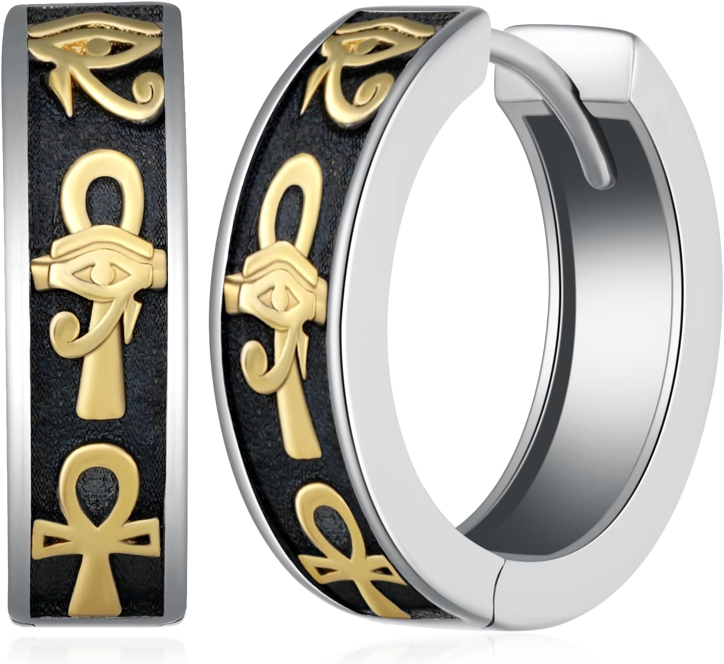 Egyptian Earrings 925 Sterling Silver Ankh Eye of Horus Hoop Earrings Egyptian Jewelry Gifts for Men Women